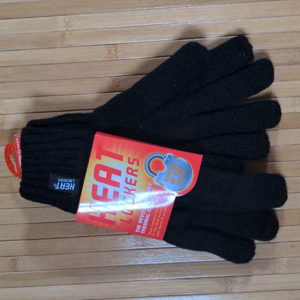 Womens Thermal Black Knit Heat Lockers Gloves Size Large Extra Large NEW